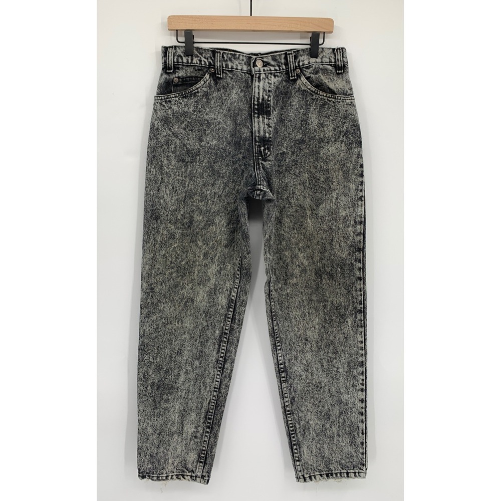Vintage Levis 550 Jeans Mens 32x28 Black Acid Wash Relaxed Made USA (Tag 33x30)